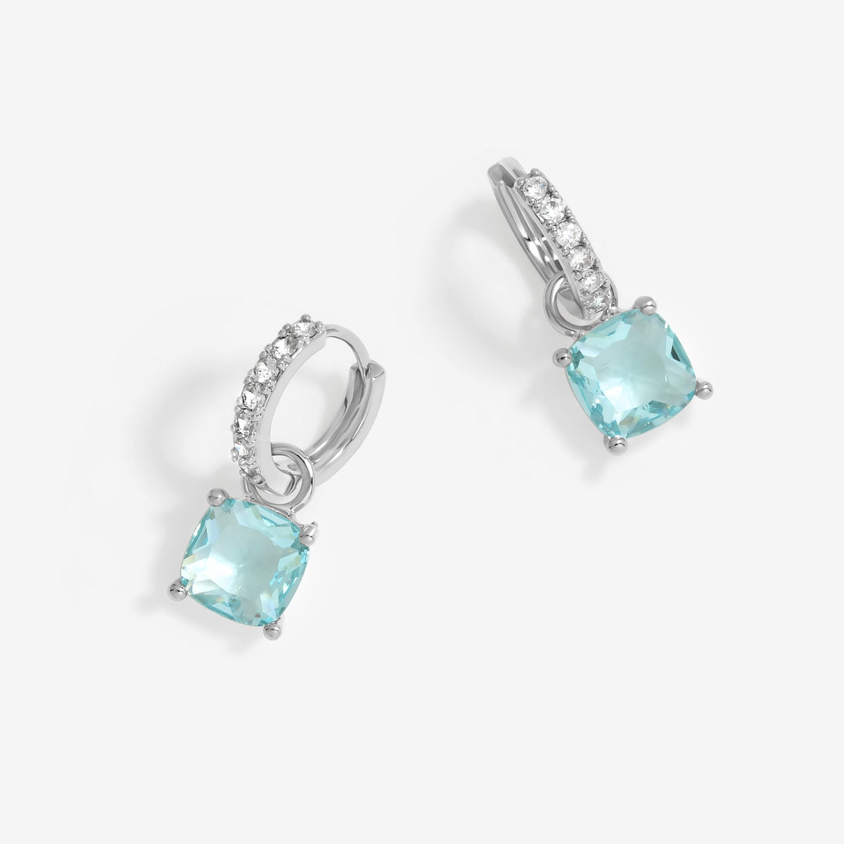 Jon Richard Rhodium Plated And Aqua Huggie Earrings