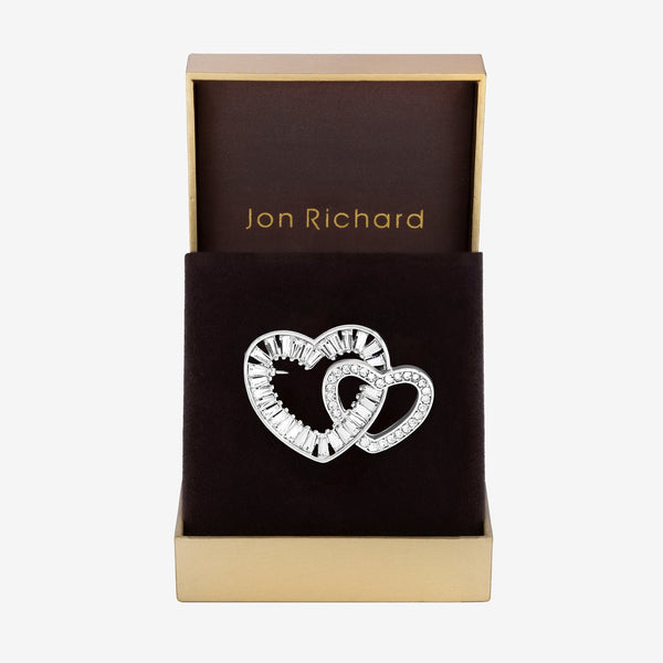 Jon Richard Silver Plated Interlink Crystal Heart Brooch - Gift Boxed