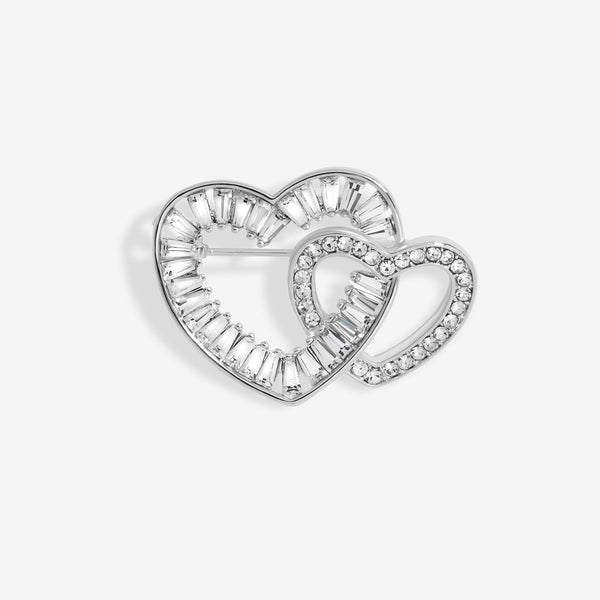 Jon Richard Silver Plated Interlink Crystal Heart Brooch - Gift Boxed
