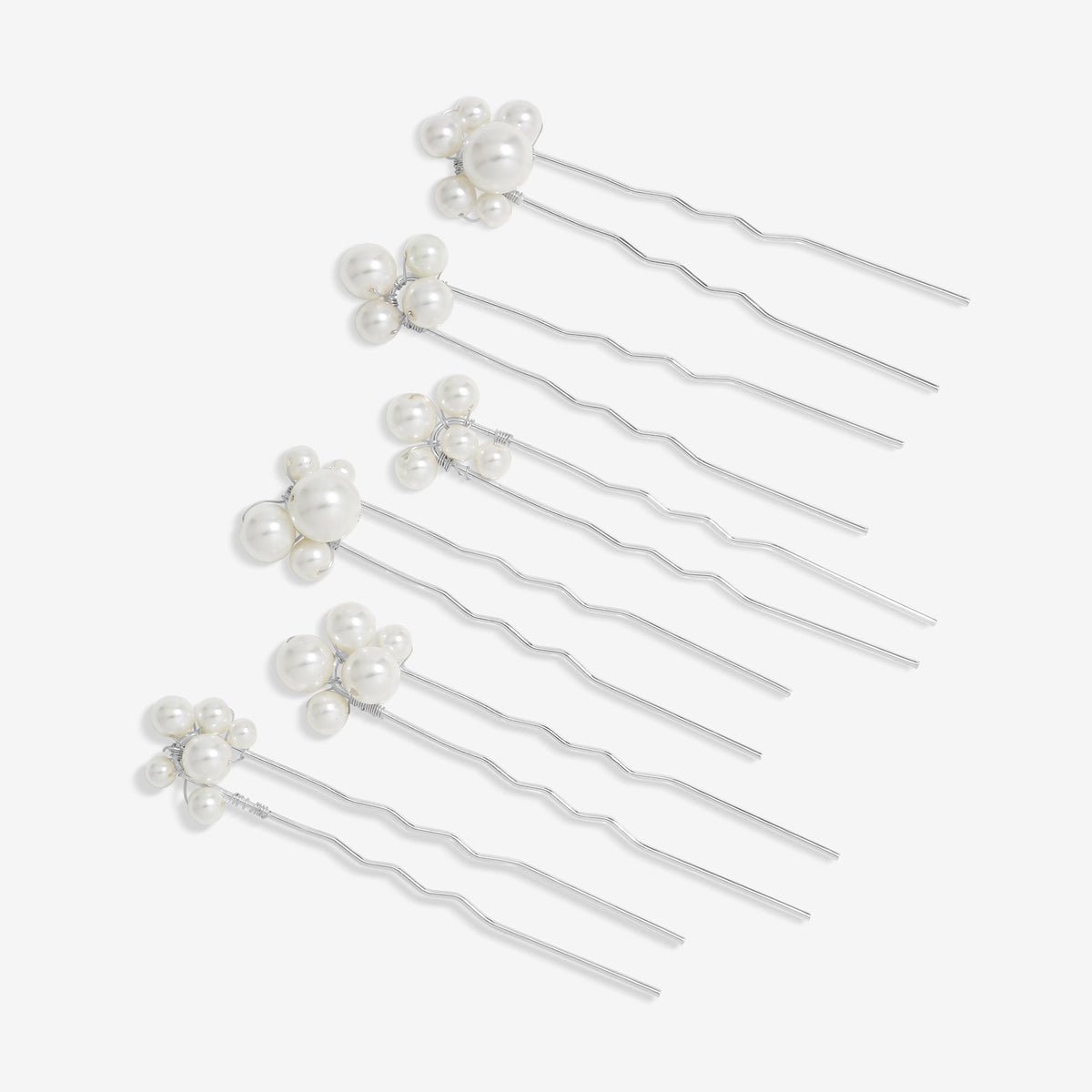 Jon Richard Silver Plated Graduated Pearl Hair Slides - Pack Of 6