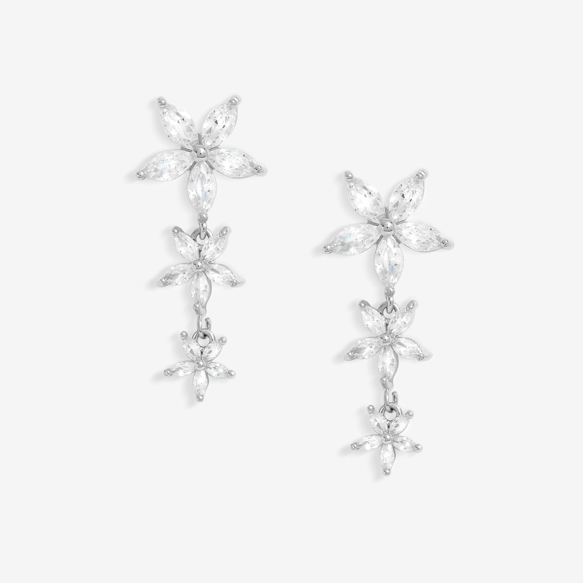 Jon Richard Rhodium Plated Cubic Zirconia Mixed Floral Earrings