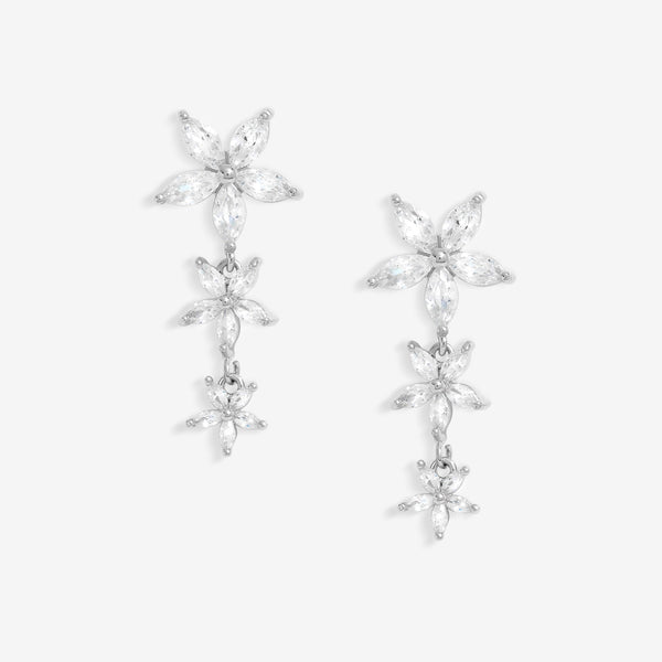 Jon Richard Rhodium Plated Cubic Zirconia Mixed Floral Earrings