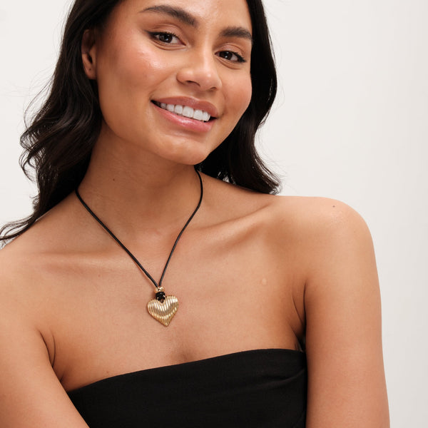 Jon Richard Black Cord And Gold Plated Ridge Heart Pendant