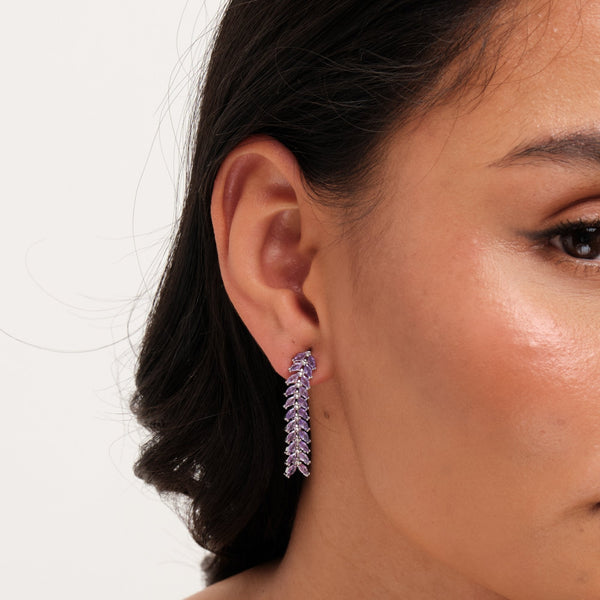 Jon Richard Rhodium Plated Lavender Leaf Earrings