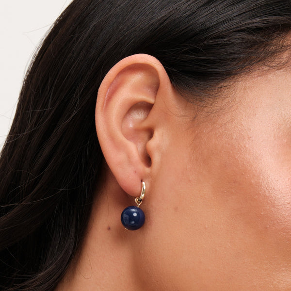 Mood Gold Blue Lapis Orb Huggie Hoop Earrings