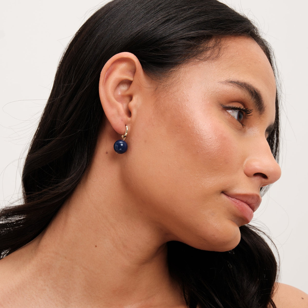 Mood Gold Blue Lapis Orb Huggie Hoop Earrings