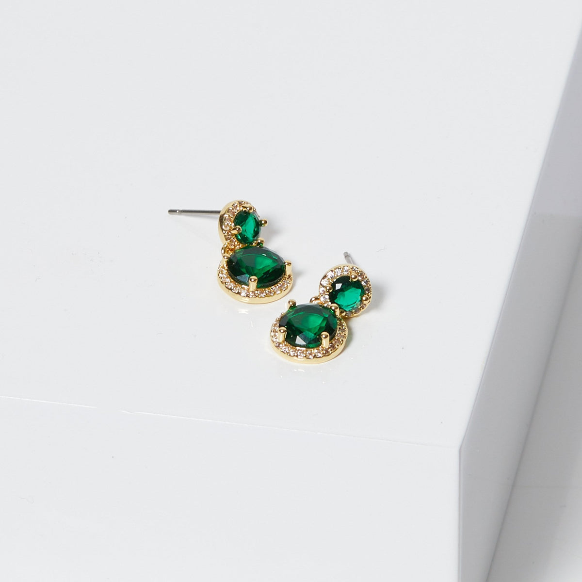 Jon Richard Gold Plated And Emerald Double Halo Earrings