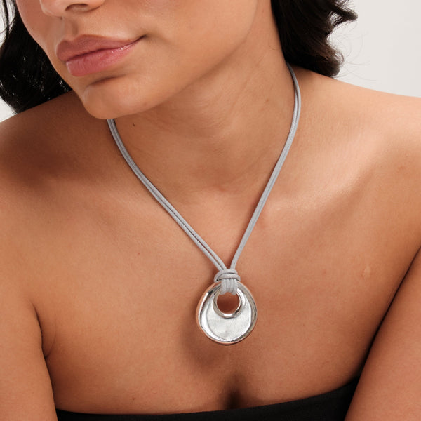 Jon Richard Grey Cord And Silver Plated Polished Pendant
