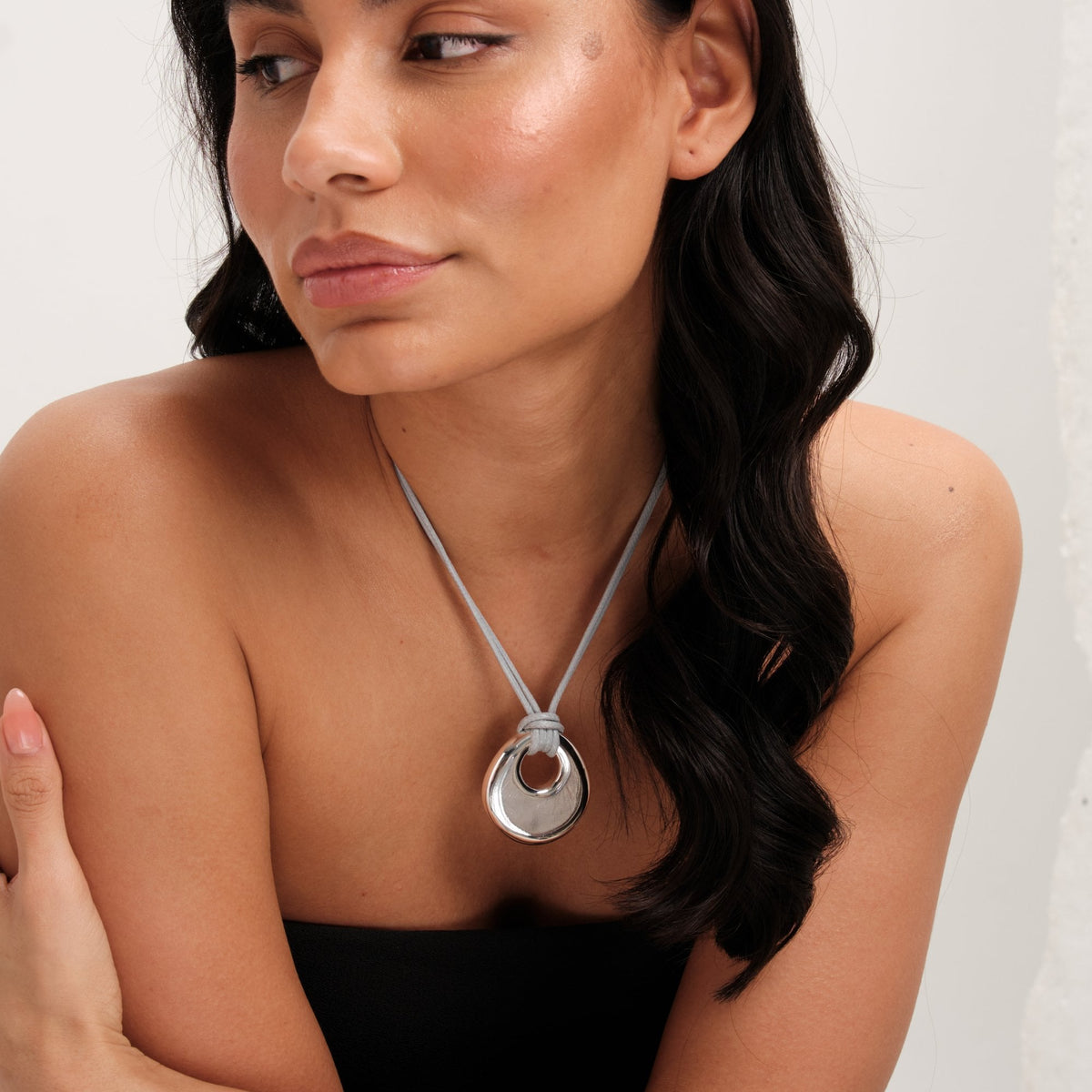 Jon Richard Grey Cord And Silver Plated Polished Pendant