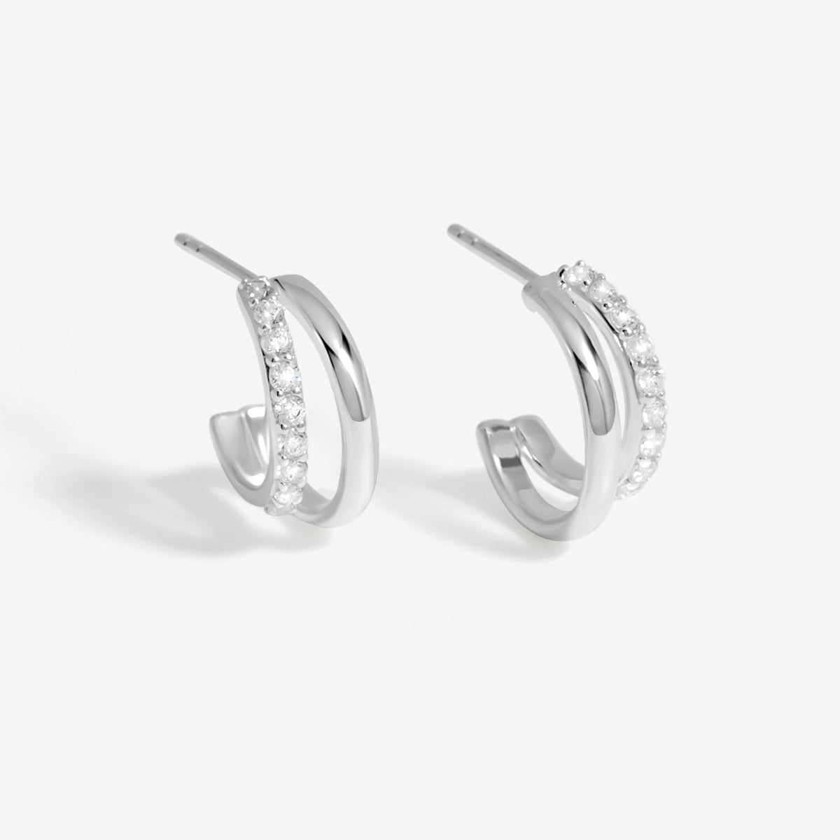 Simply Silver Sterling Silver 925 Cubic Zirconia Double Row Hoop Earrings
