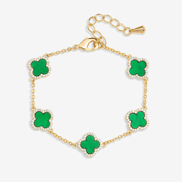 Jon Richard Gold Plated Cubic Zirconia Malachite Clover Bracelet