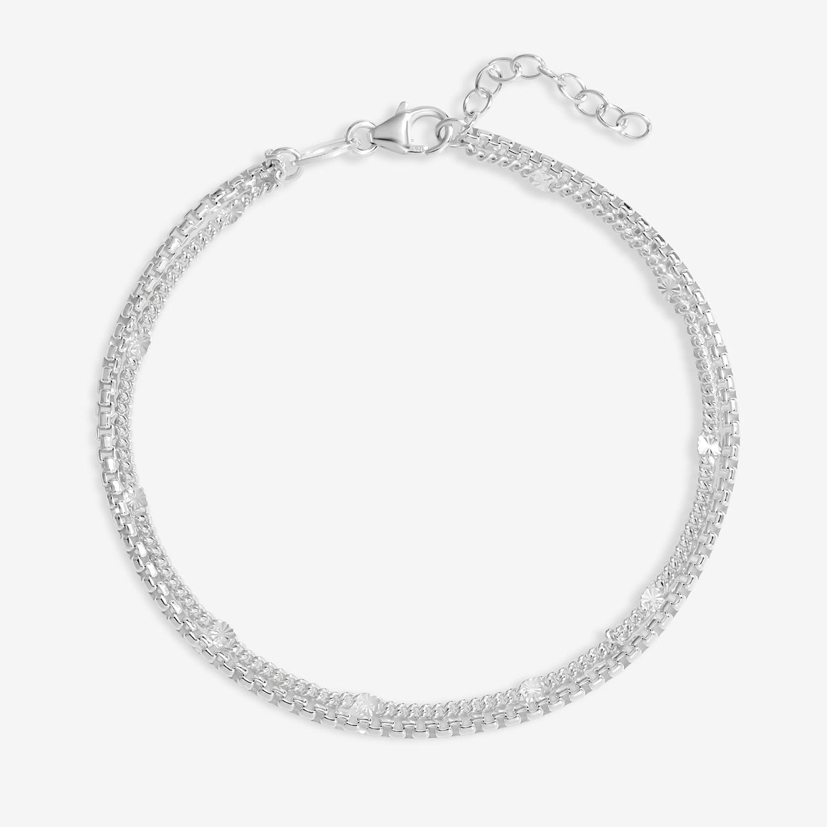 Simply Silver Sterling Silver 925 Station Diamond Cut Double Row Bracelet
