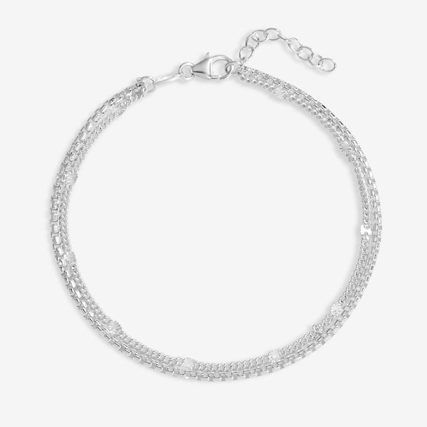 Simply Silver Sterling Silver 925 Station Diamond Cut Double Row Bracelet