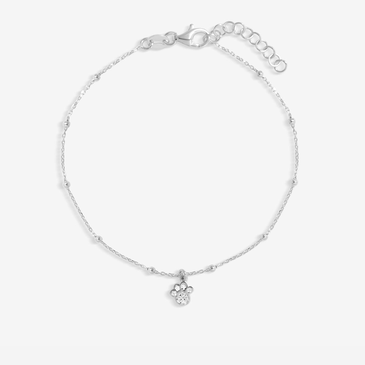Simply Silver Sterling Silver 925 Polished and Pave Paw Print Bracelet