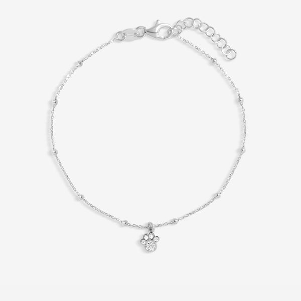Simply Silver Sterling Silver 925 Polished and Pave Paw Print Bracelet