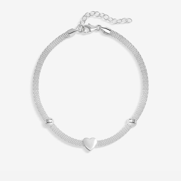 Simply Silver Sterling Silver 925 Polished Mesh Station Heart Bracelet