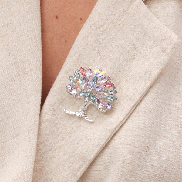 Jon Richard Silver Plated Multi Coloured Tree Of Life Brooch - Gift Boxed