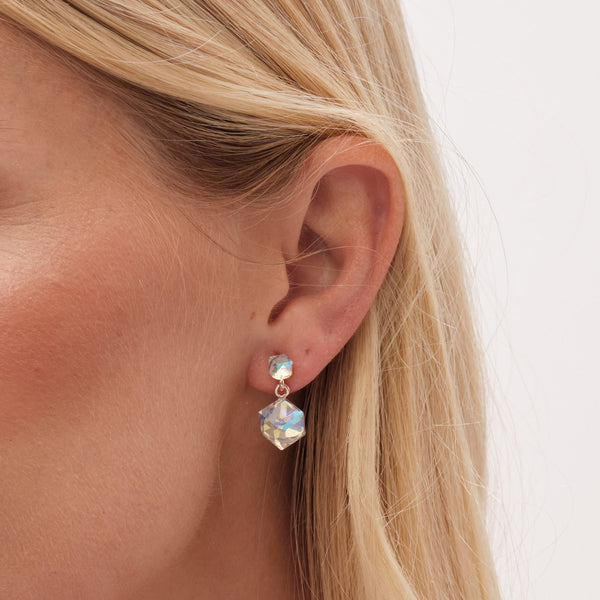 Jon Richard Radiance Collection Rose Gold Plated Aurora Borealis Cube Drop Earrings
