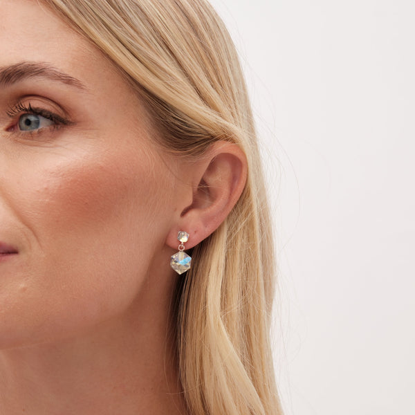 Jon Richard Radiance Collection Rose Gold Plated Aurora Borealis Cube Drop Earrings