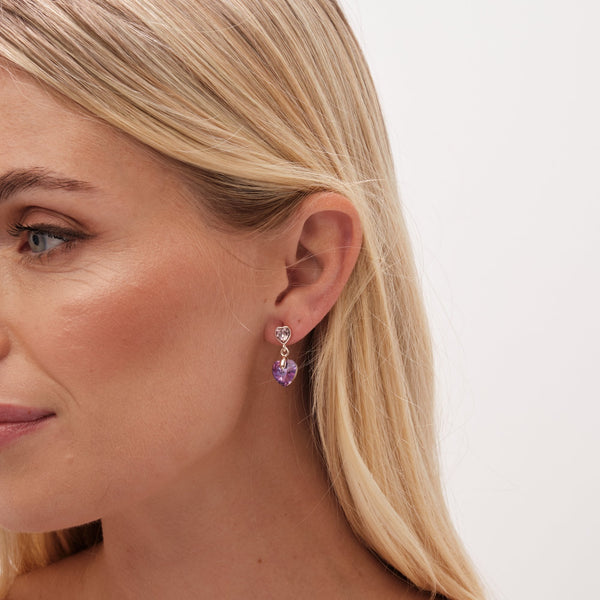 Jon Richard Radiance Collection Rose Gold Plated Pink Heart Drop Earrings