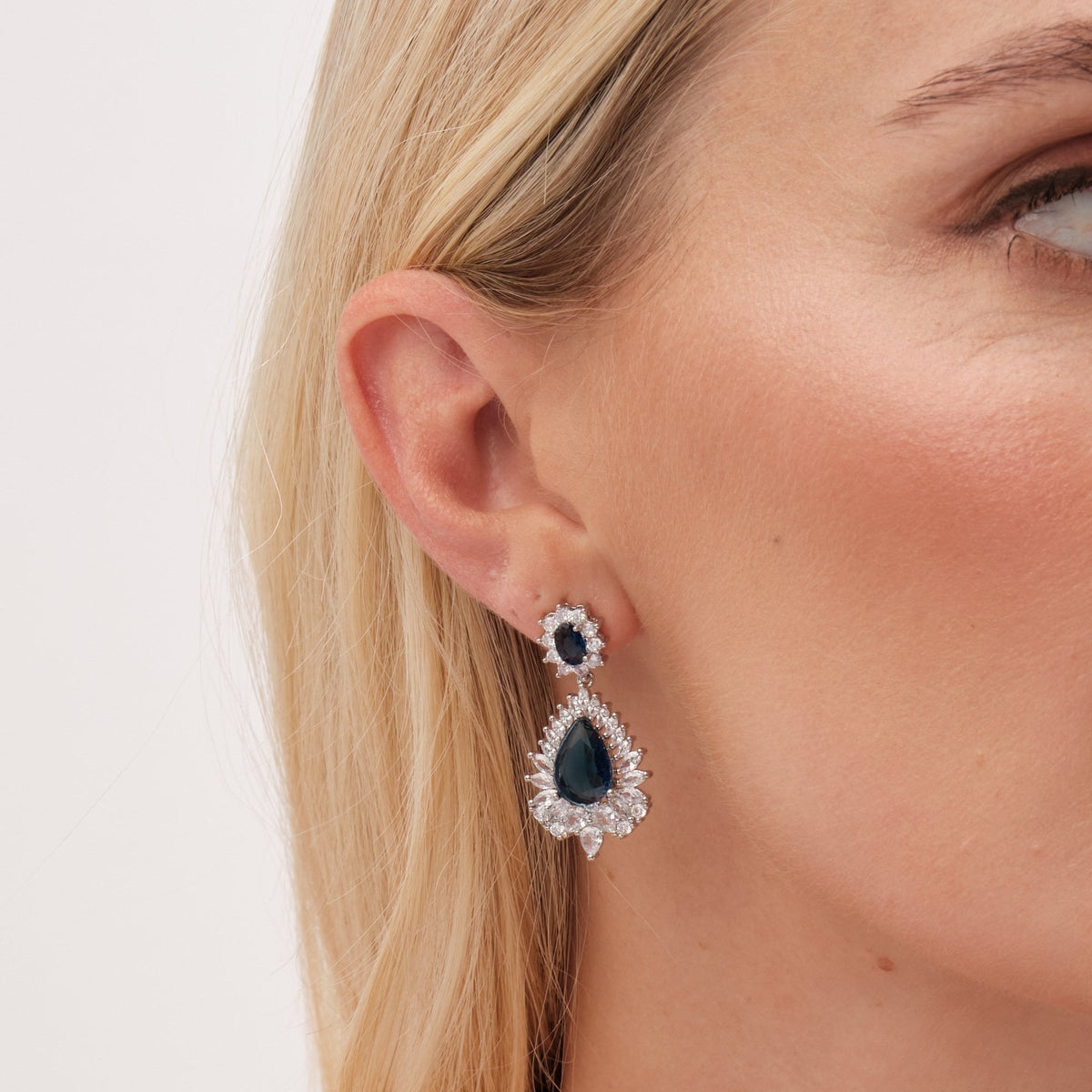 Jon Richard Rhodium Plated Cubic Zirconia And Sapphire Statement Earrings