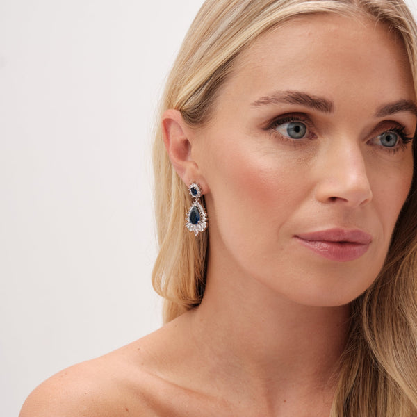 Jon Richard Rhodium Plated Cubic Zirconia And Sapphire Statement Earrings