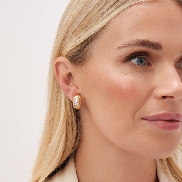 Jon Richard Gold Plated Ridge Pearl Clip Earrings
