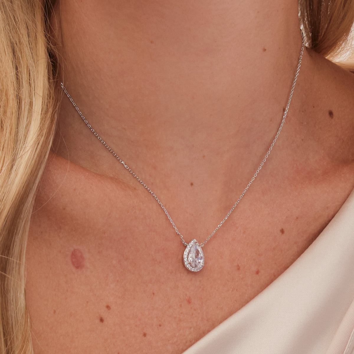 Jon Richard Rhodium Plated Cubic Zirconia Crystal Peardrop Pendant - Gift Boxed