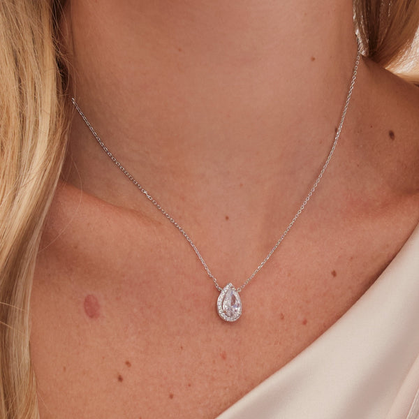Jon Richard Rhodium Plated Cubic Zirconia Crystal Peardrop Pendant - Gift Boxed