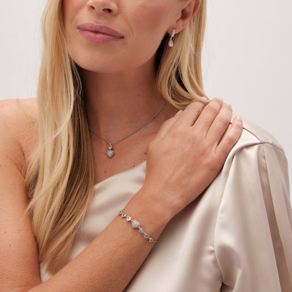 Jon Richard Rhodium Plated Cubic Zirconia Micro Pave Heart Toggle Bracelet - Gift Boxed