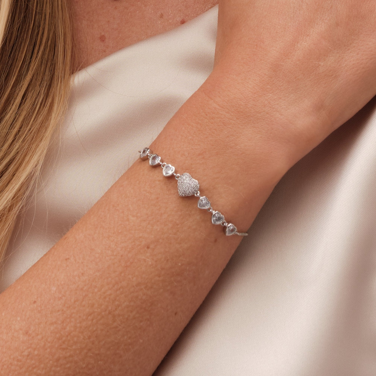 Jon Richard Rhodium Plated Cubic Zirconia Micro Pave Heart Toggle Bracelet - Gift Boxed