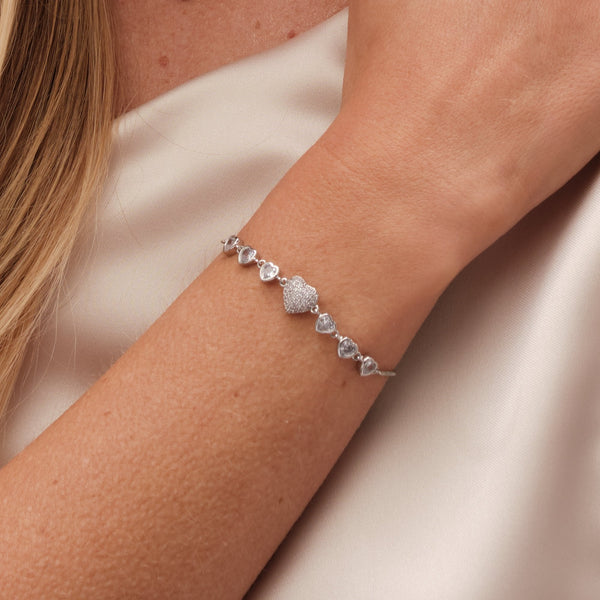 Jon Richard Rhodium Plated Cubic Zirconia Micro Pave Heart Toggle Bracelet - Gift Boxed