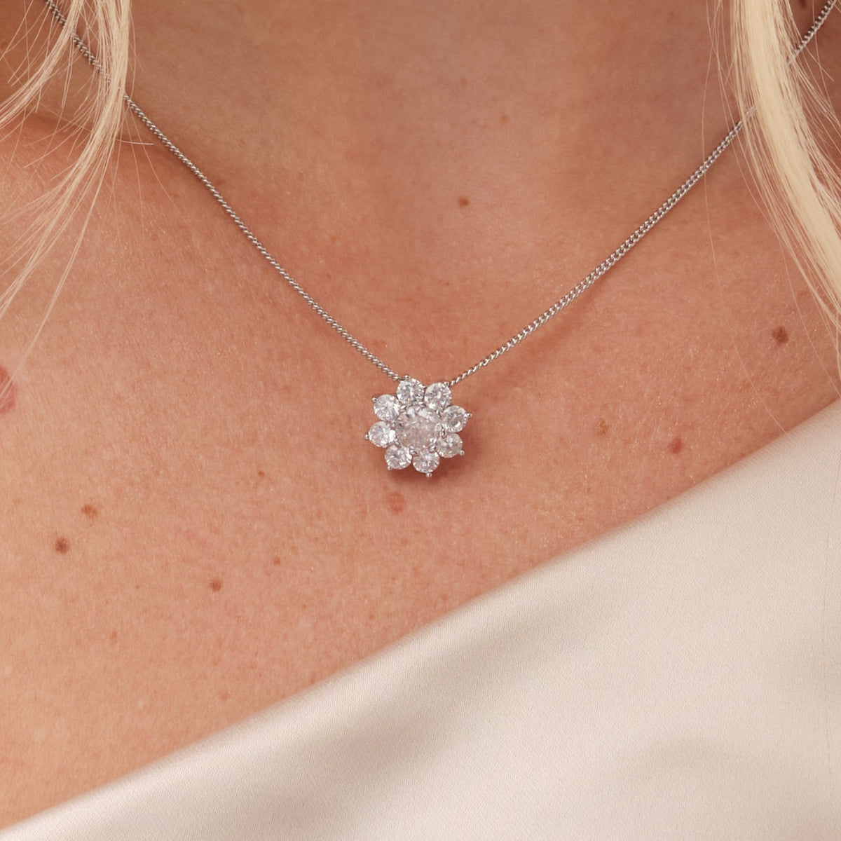 Jon Richard Rhodium Plated Cubic Zirconia Crystal Flower Pendant - Gift Boxed