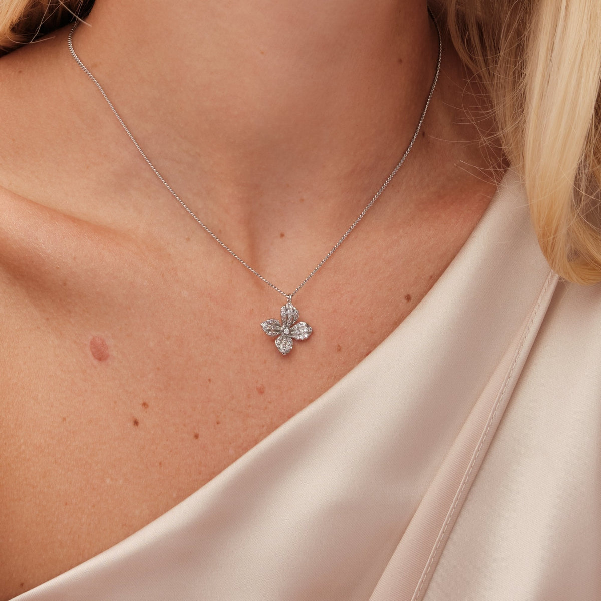 Jon Richard Rhodium Plated Cubic Zirconia Floral Set - Gift Boxed