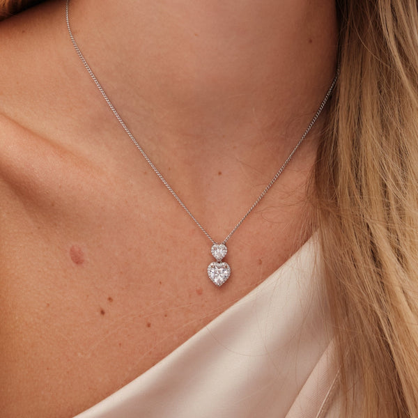 Jon Richard Rhodium Plated Cubic Zirconia Lavender Halo Double Heart Set - Gift Boxed