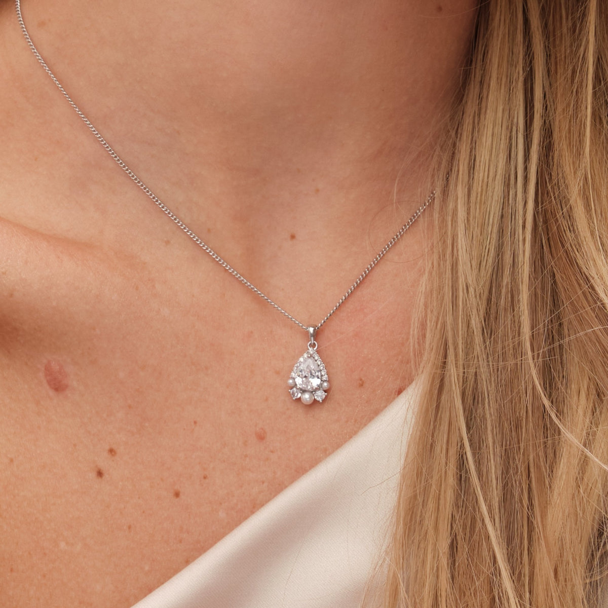 Jon Richard Rhodium Plated Cubic Zirconia Pear Drop And Pearl Set - Gift Boxed