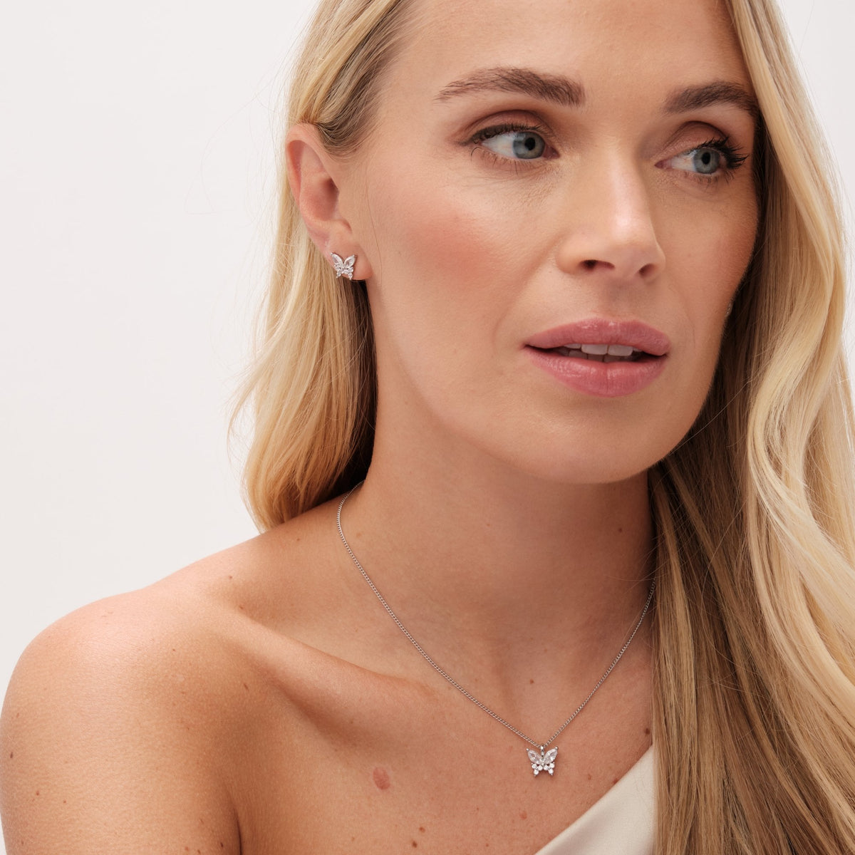Jon Richard Rhodium Plated Cubic Zirconia Butterfly Set - Gift Boxed