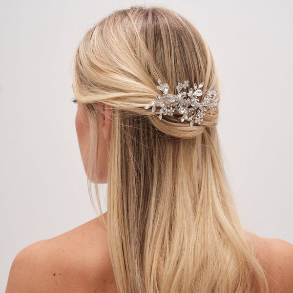 Jon Richard Silver Plated Crystal Floral Hair Comb