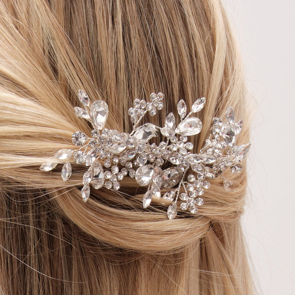 Jon Richard Silver Plated Crystal Floral Hair Comb