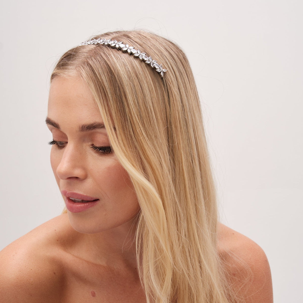 Jon Richard Silver Plated Crystal Floral Single Row Headband