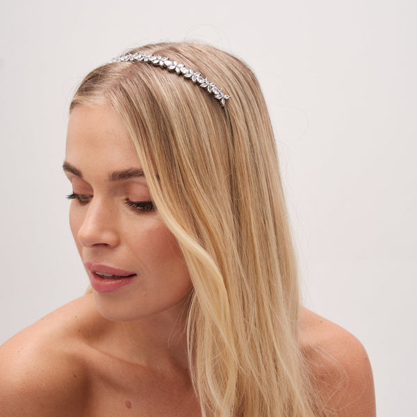 Jon Richard Silver Plated Crystal Floral Single Row Headband