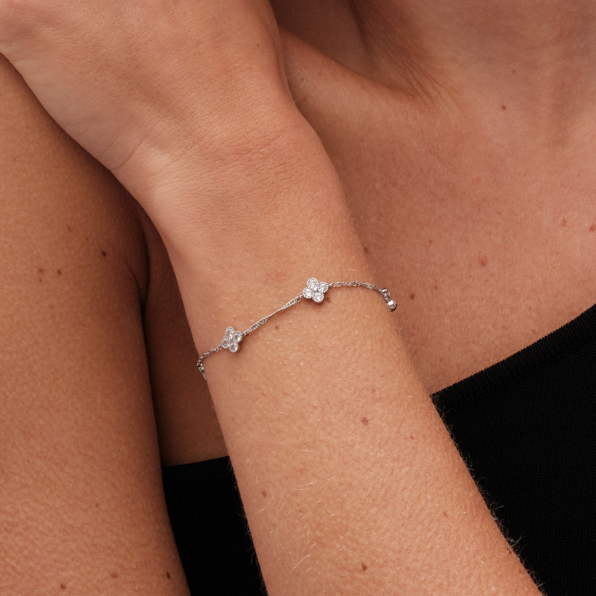 Jon Richard Rhodium Plated Cubic Zirconia Clover Bracelet
