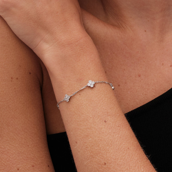 Jon Richard Rhodium Plated Cubic Zirconia Clover Bracelet