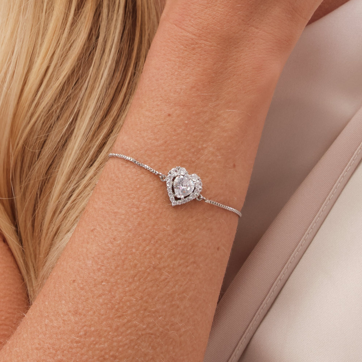 Jon Richard Rhodium Plated Cubic Zirconia Heart Toggle Bracelet - Gift Boxed