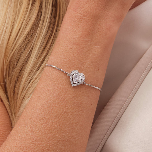 Jon Richard Rhodium Plated Cubic Zirconia Heart Toggle Bracelet - Gift Boxed