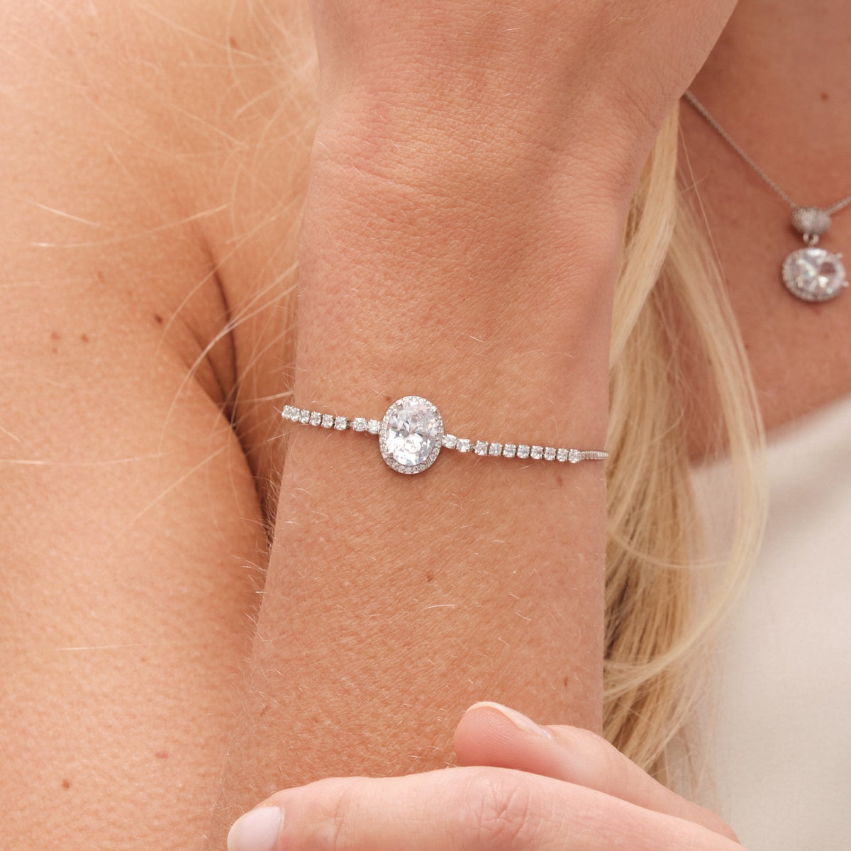 Jon Richard Rhodium Plated Cubic Zirconia Micro Pave Oval Toggle Bracelet - Gift Boxed