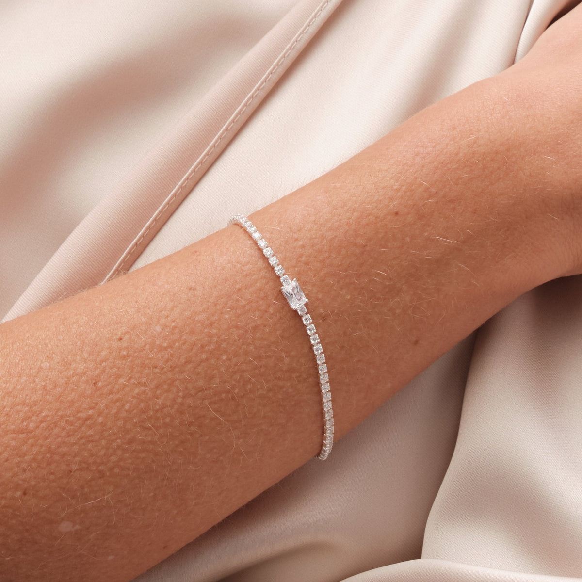 Simply Silver Sterling Silver 925 Emerald Cut Crystal Bracelet