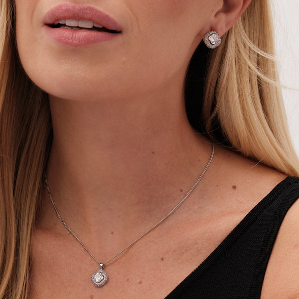 Jon Richard Rhodium Plated Cubic Zirconia Clover Set - Gift Boxed