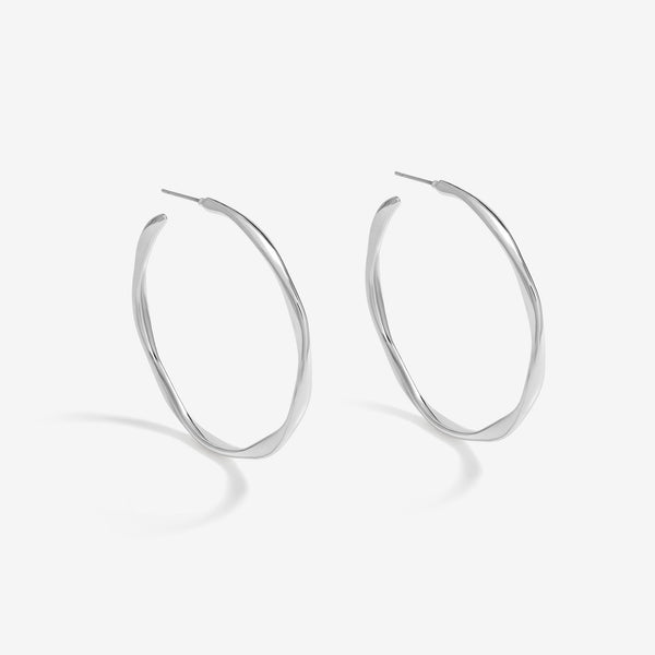 Mood Silver Polished Twist Large Hoop Earrings