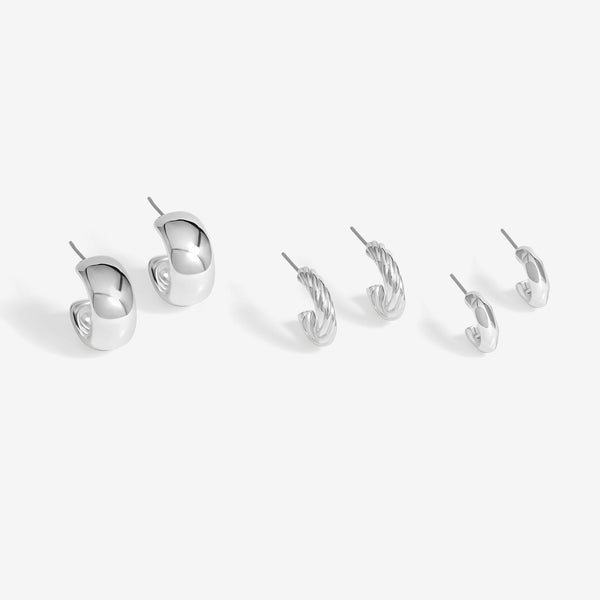 Mood Silver Polished Basic Hoop Earrings - Pack Of 3